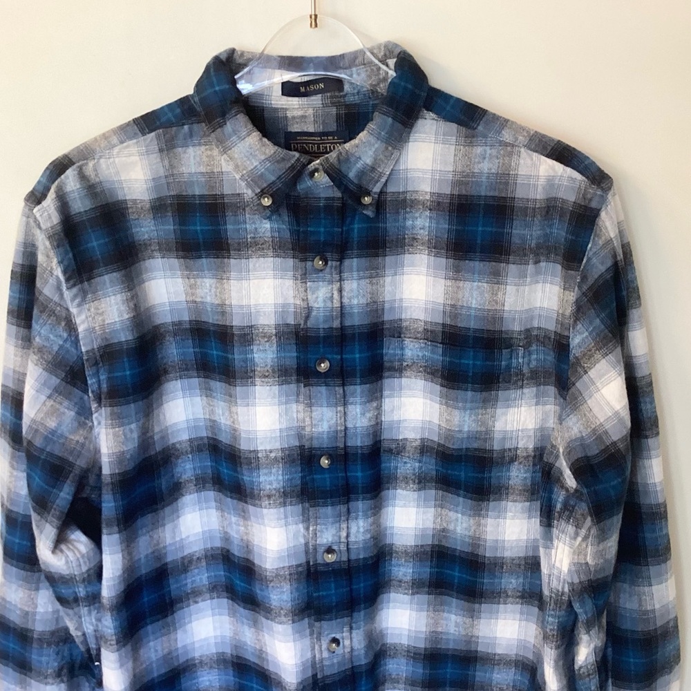 Pendleton Mason Long Sleeve Plaid Button Down Flannel Shirt - Blue - L - Picture 2 of 6